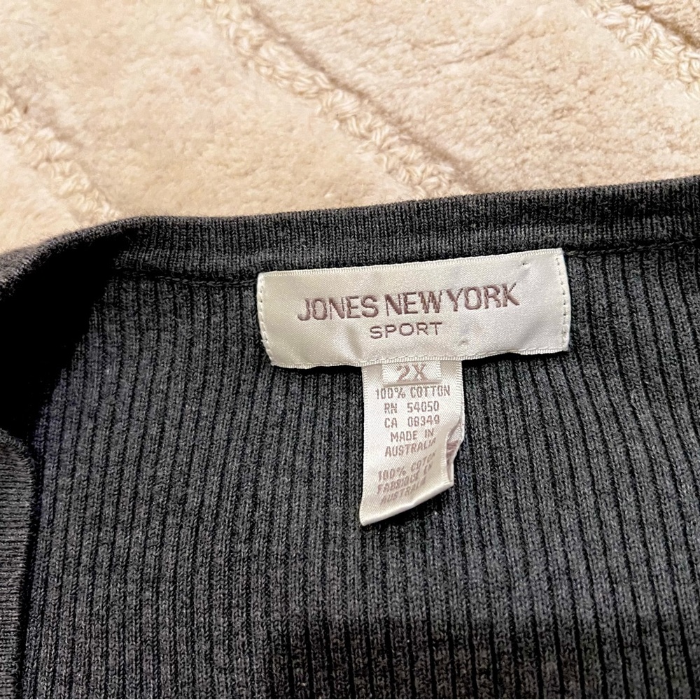 Jones New York Grey Cotton V-Neck Cardigan Sweater 2X - Picture 2 of 4